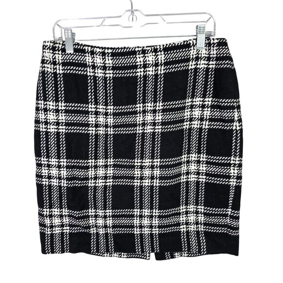 Womens Talbots Black & White Plaid Wool Blend Lined Pencil Mini Skirt Size 8 - Picture 1 of 8